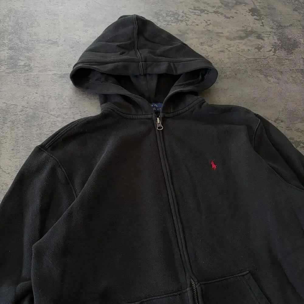 Polo Ralph Lauren Mens Hoodie S Small Black Full Zip Pony Logo Sweatshirt